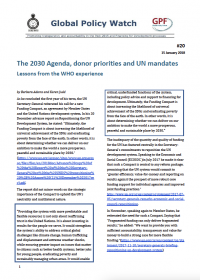 Cover The 2030 Agenda, donor priorities and UN mandates