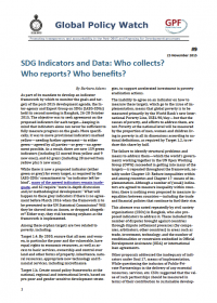 Cover SDG Indicators and Data: Who collects? Who reports? Who benefits? EN