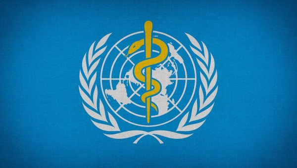 Logo of WHO and blue background
