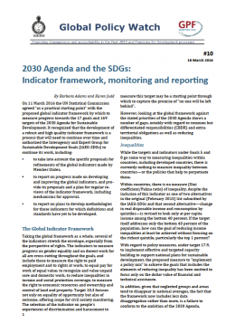 Cover 2030 Agenda and the SDGs: indicator framework, monitoring and reporting