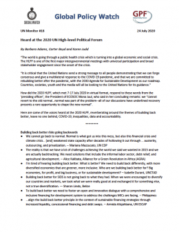 Cover UN Monitor: Heard at the 2020 UN High-level Political Forum EN