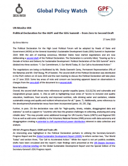 Cover UN Monitor 04: Political Declaration for the HLPF and the SDG Summit – from Zero to Second Draft EN
