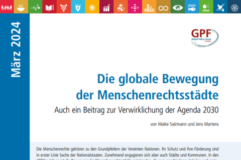Das Bild zeigt das Cover der Publikation mit Logo von GPF und Symbolen der SDGs am oberen Rand